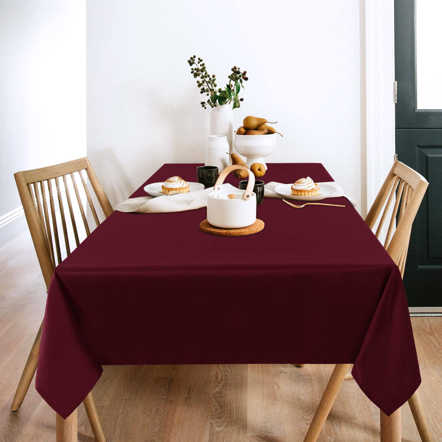 Sancua 2 Pack Burgundy Tablecloth 60 X 120 Inch, Rectangle 8 Feet Table Cloth - Stain And Wrinkle Resistant Washable Polyester T